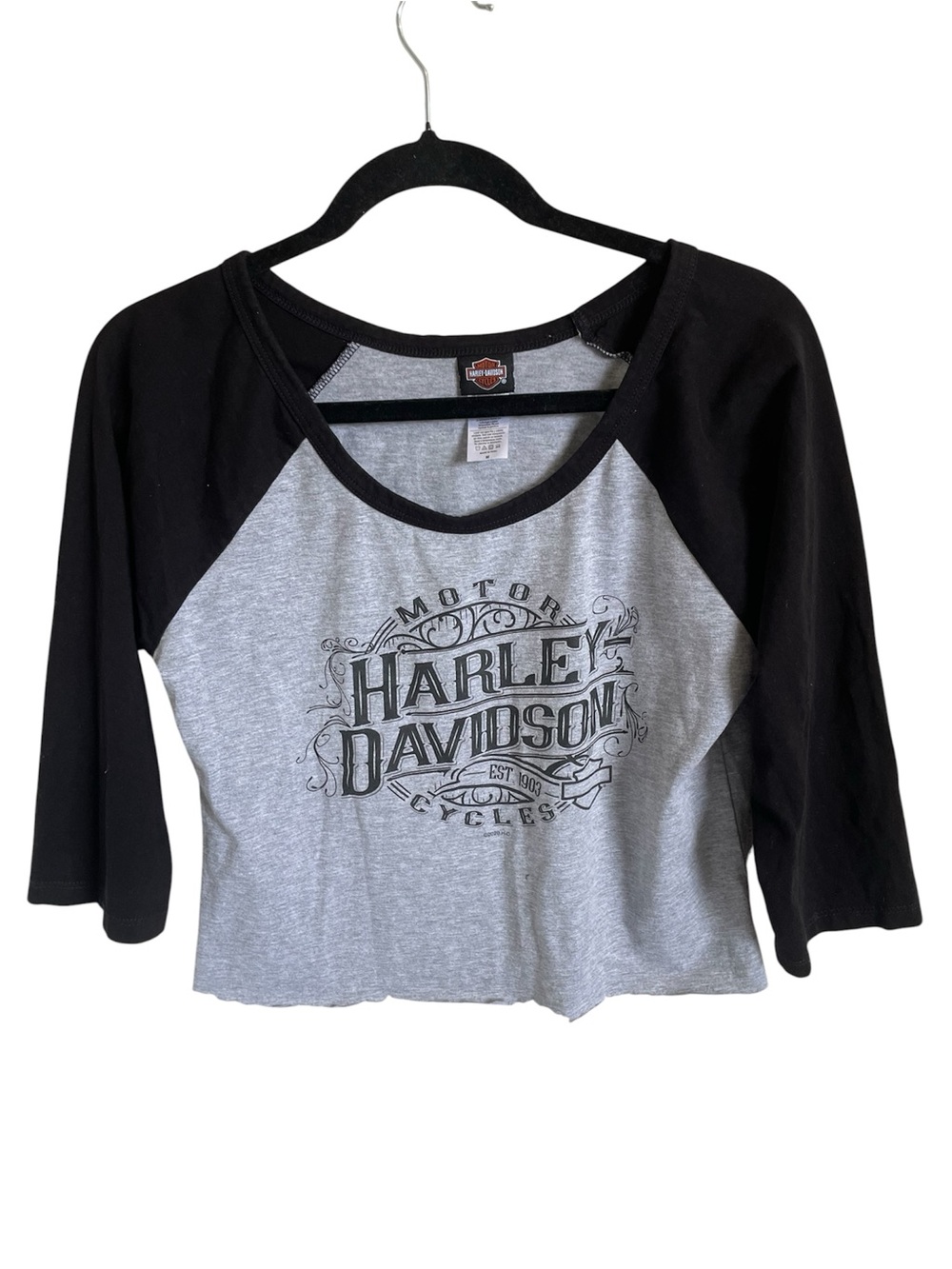 Harley-Davidson Engrained 3/4 Raglan Sleeve Crop Top Size M